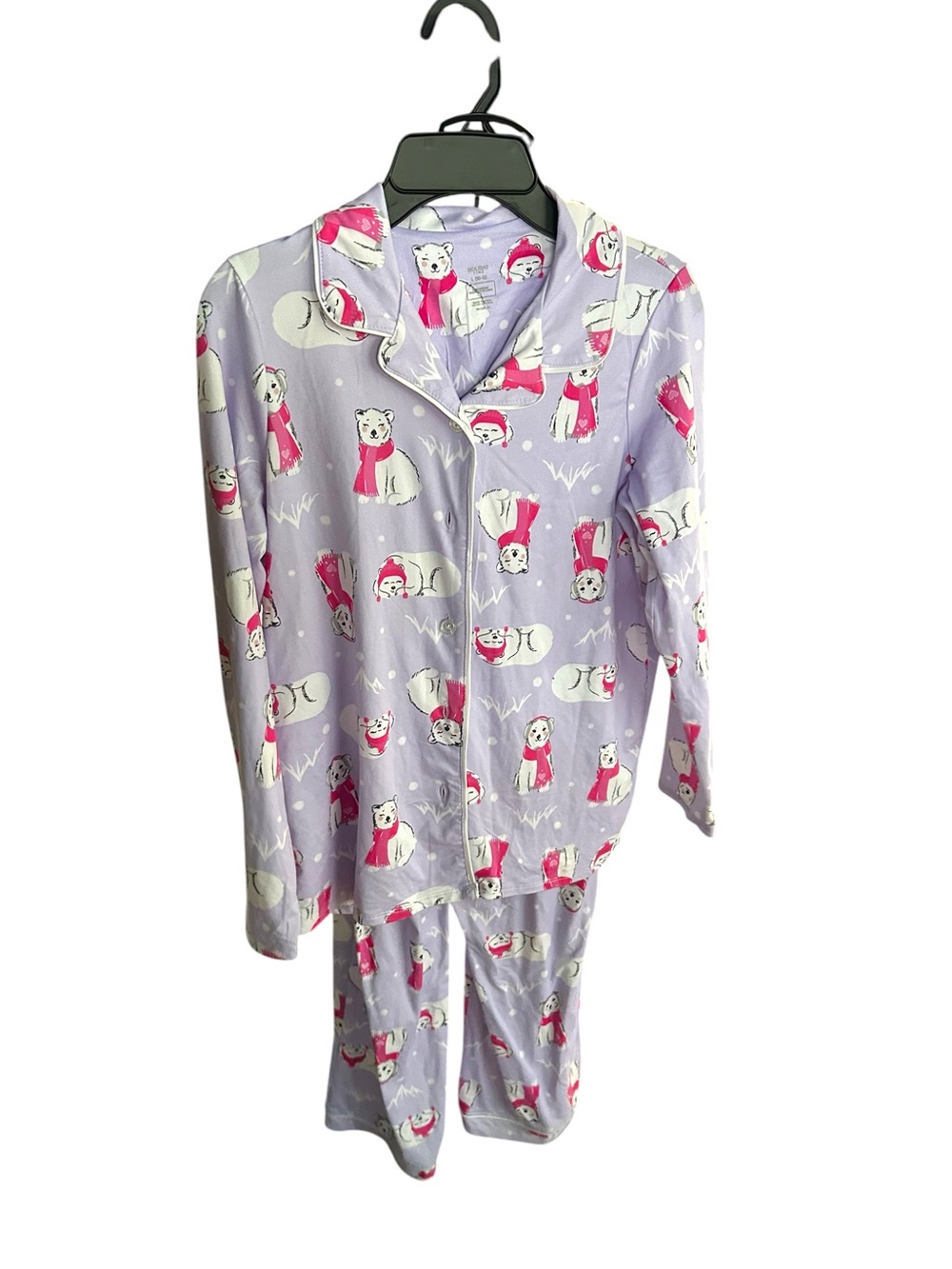 Kids Polar Bear Print Pajama Set - Lavender with Pink Accents